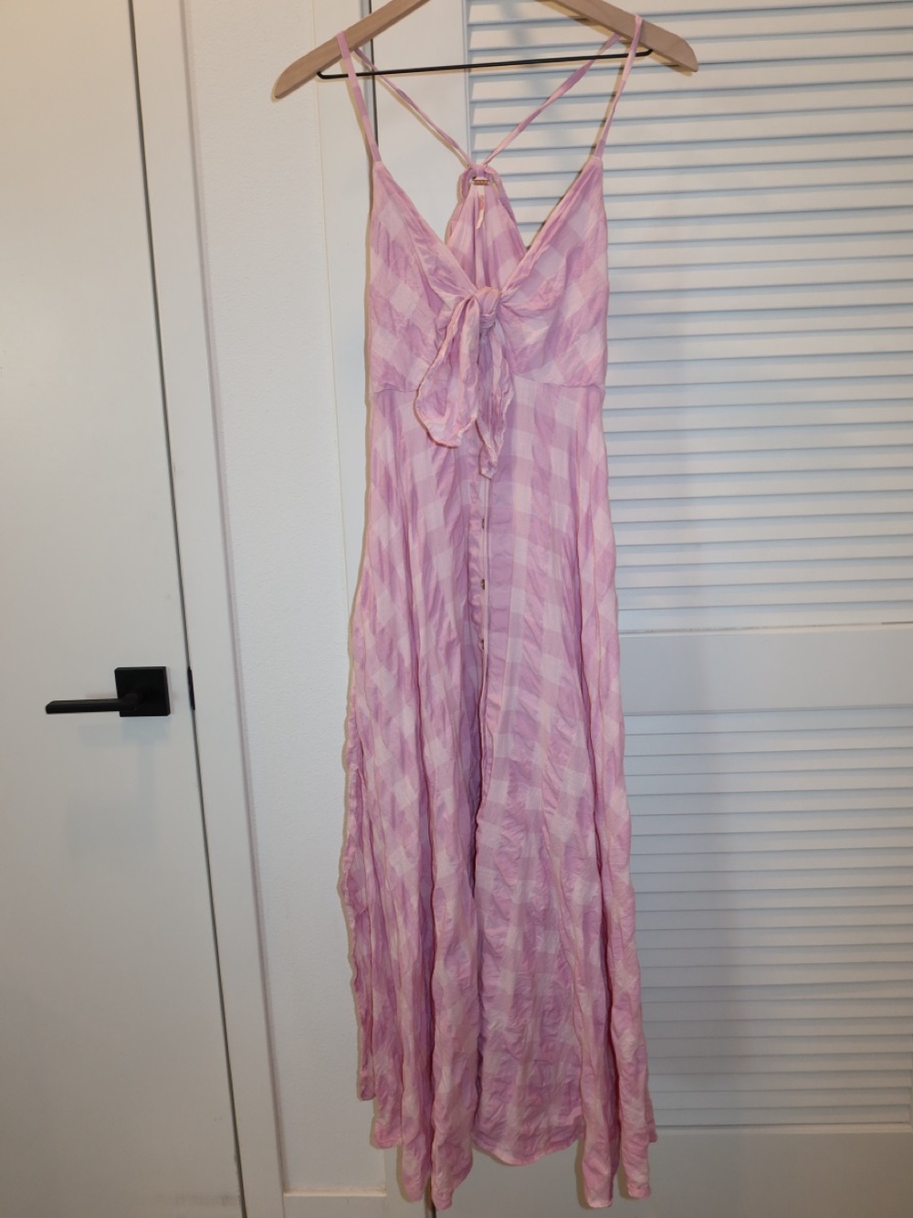 Free People Light Pink Gingham Tie-Back Maxi Dress - Picture 1 of 9